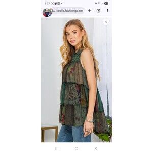 Young threads boho patchwork tank sleeveless top tunic basil size Medium ptp 22